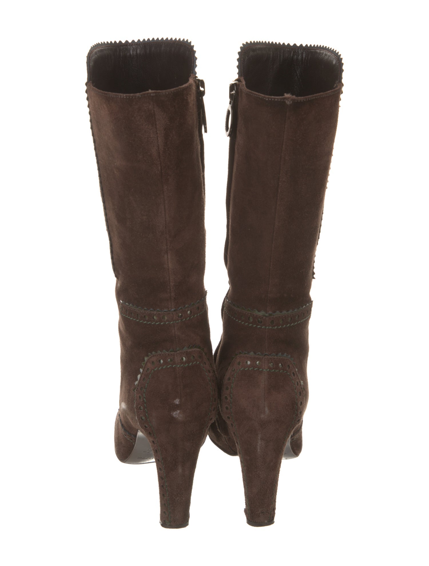 Sergio Rossi Suede Leather Trim Embellishment Sock Boots